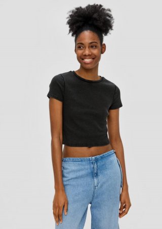 s.Oliver Rippshirt im Slim Fit - schwarz