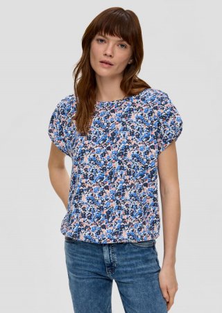 s.Oliver T-Shirt mit gerafften Ärmeln - navy