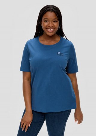 s.Oliver T-Shirt mit gummiertem Print - dunkelblau