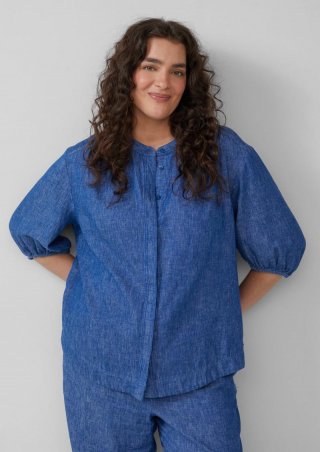 s.Oliver Relaxed-Fit-Bluse aus Leinenmix mit Raff-Details - blau
