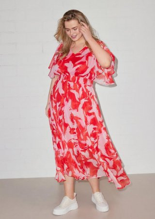 s.Oliver Maxikleid aus Chiffon mit gesmokter Taille - preiselbeere
