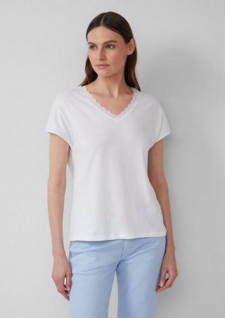 s.Oliver T-Shirt mit Spitze aus Modalmix - weiß