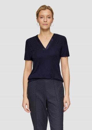 s.Oliver T-Shirt mit Satinausschnitt - navy