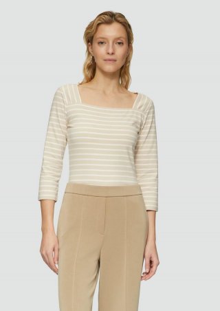 s.Oliver Streifenshirt mit Karree-Ausschnitt - helles beige