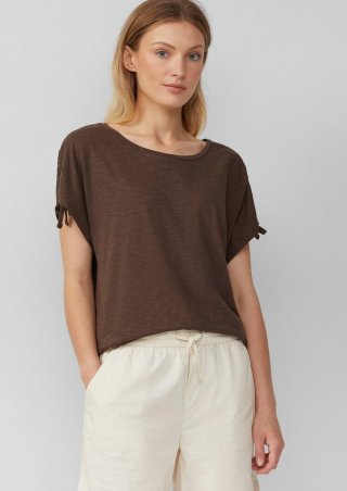 s.Oliver T-Shirt mit Flammgarnstruktur und Raffung - mokka