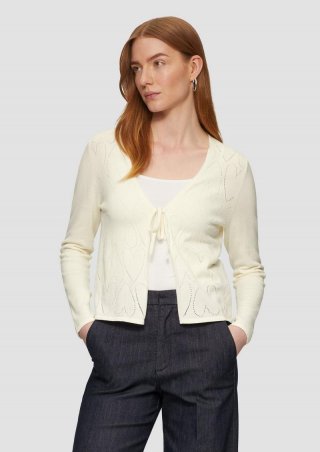 s.Oliver Feinstrick-Jacke mit Herz-Ajourmuster und Bindeband - ecru