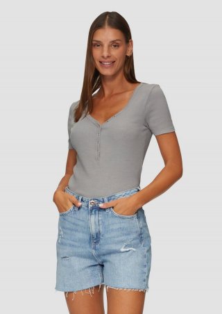 s.Oliver Verkürztes T-Shirt aus Rippware im Vintage-Look - grau