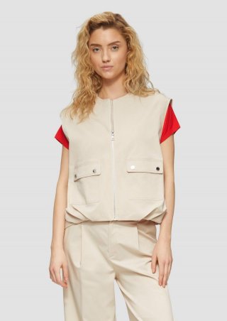 s.Oliver Twill-Weste im Relaxed Fit mit Raffungs-Details - beige