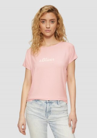 s.Oliver Fließendes Jersey-Shirt mit Artwork und überschnittenen Schultern - zartrosa