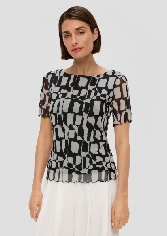 s.Oliver T-Shirt mit Mesh-Overlay - schwarz