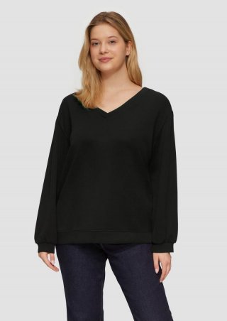 s.Oliver Scuba-Sweatshirt mit V-Ausschnitt - schwarz