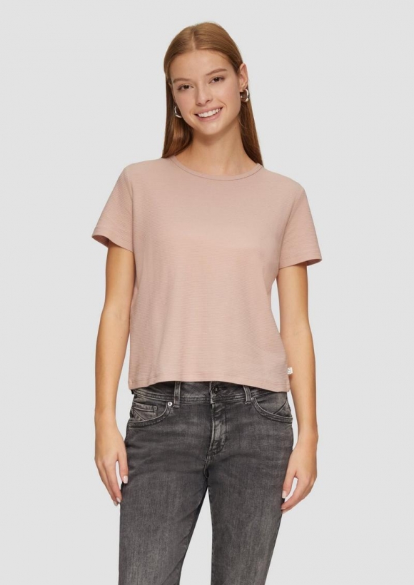 s.Oliver Verkürztes T-Shirt mit Piquéstruktur - perlmuttrosa