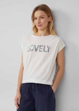 s.Oliver Ärmelloses T-Shirt im Relaxed Fit mit Frontprint - ecru