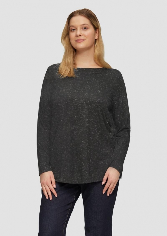 s.Oliver Langarm-Shirt mit Metallic-Garn-Effekt - schwarz