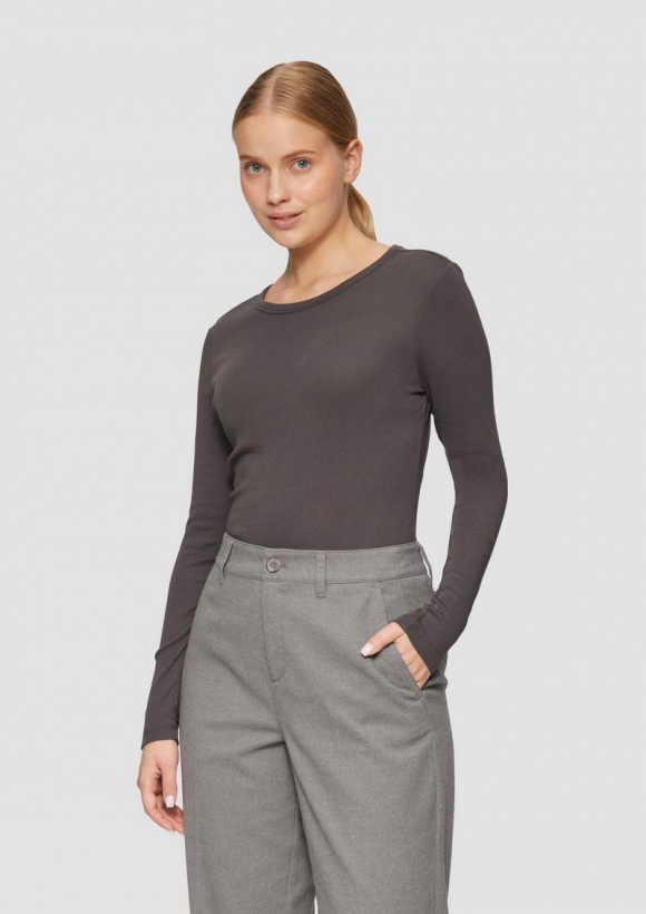 s.Oliver Longsleeve mit Rippstruktur - dunkelgrau
