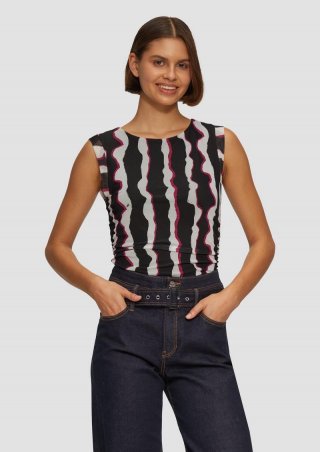 s.Oliver Mesh-Top mit seitlichen Raffungen - schwarz