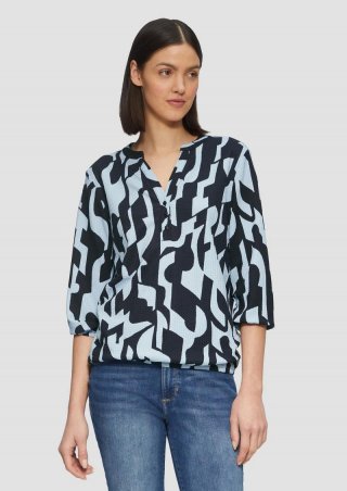 s.Oliver Strukturiertes Blusenshirt mit All-over-Print - navy