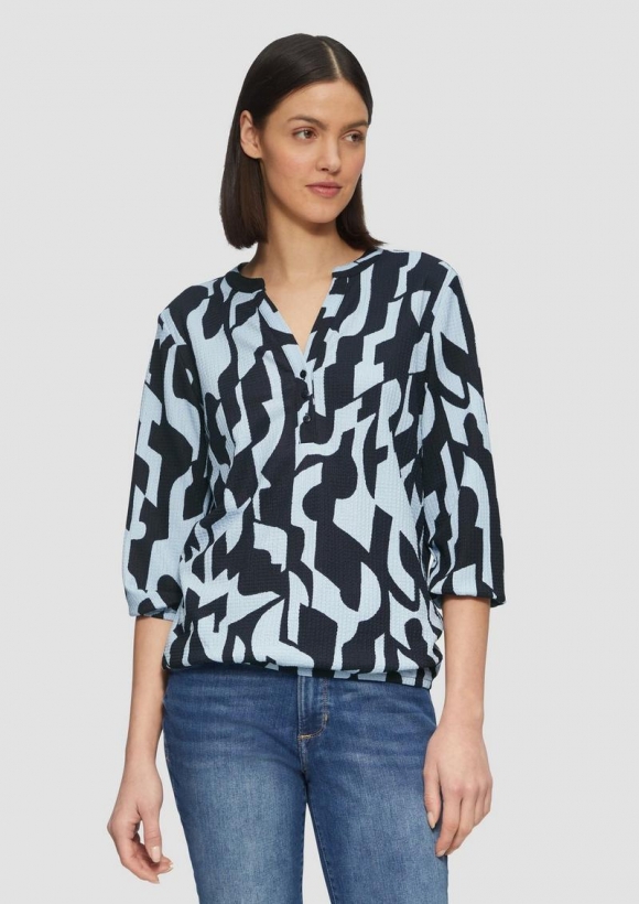 s.Oliver Strukturiertes Blusenshirt mit All-over-Print - navy