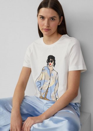 s.Oliver Jerseyshirt im Relaxed Fit mit Effekt-Artwork - ecru