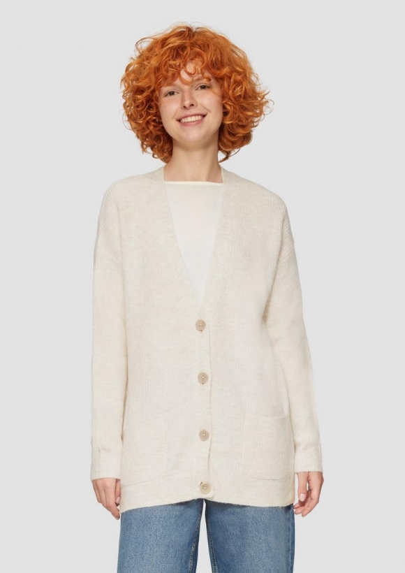 s.Oliver Weiche Strickjacke in Melange-Optik - helles beige