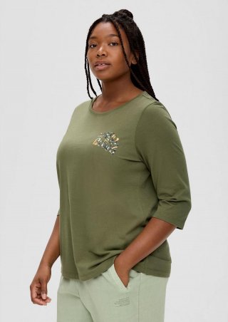 s.Oliver Longsleeve mit Flockprint-Detail - olivgrün