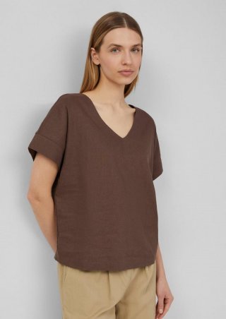 s.Oliver T-Shirt im Fabricmix mit Leinenanteil - mokka