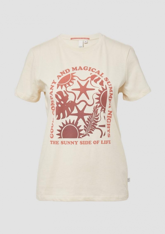 s.Oliver Baumwoll T-Shirt mit Frontprint - helles sand