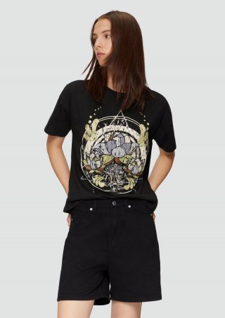 s.Oliver Print-T-Shirt mit überschnittenen Schultern - schwarz