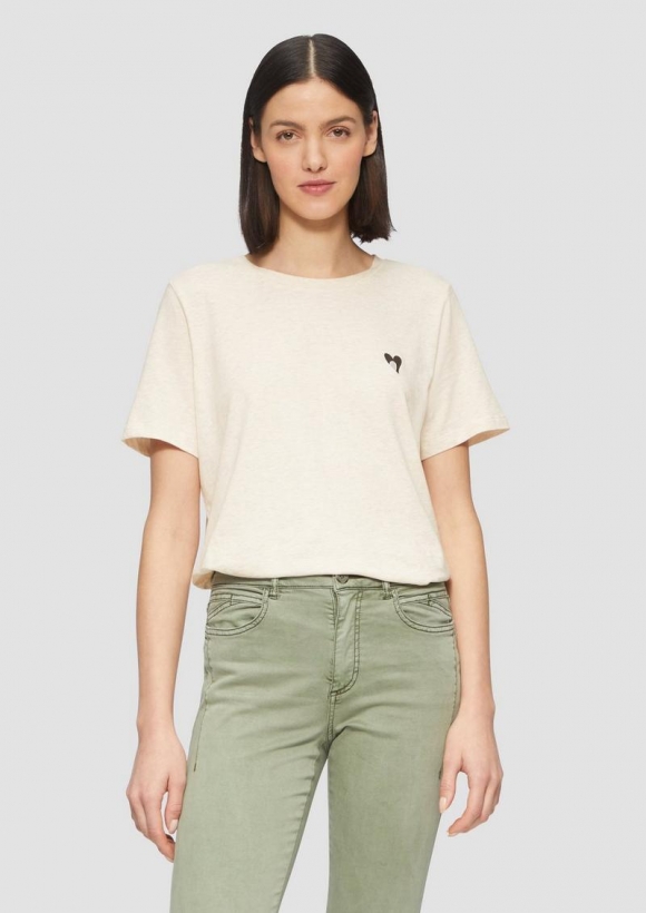 s.Oliver T-Shirt im Relaxed Fit mit Herz-Stickerei - beige