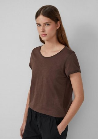 s.Oliver T-Shirt mit Rollkanten und Flammgarnstruktur - braun
