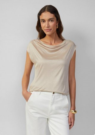 s.Oliver Shirt aus Viskose mit Wasserfall-Ausschnitt - beige