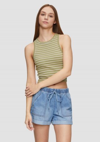 s.Oliver Verkürztes Ripp-Top im Slim Fit - salbeigrün
