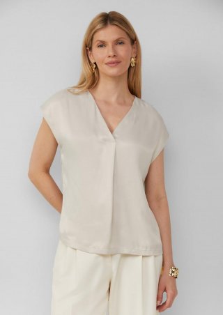 s.Oliver Blusenshirt im Fabricmix mit V-Ausschnitt - beige