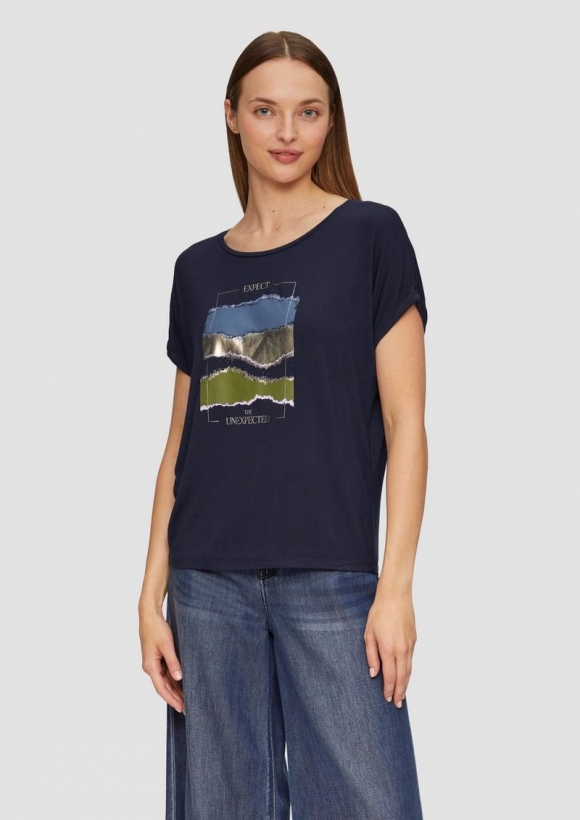 s.Oliver T-Shirt aus Viskosestretch mit Frontprint - navy