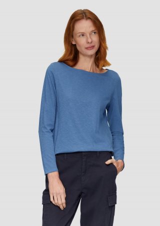 s.Oliver T-Shirt mit U-Boot-Ausschnitt und offenen Kanten - hellblau