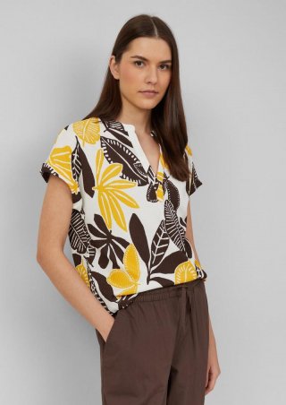 s.Oliver Strukturiertes T-Shirt im Relaxed Fit mit V-Ausschnitt - ecru