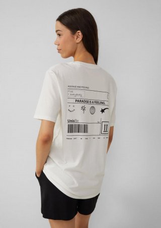 s.Oliver Unisex T-Shirt mit Rückenprint - ecru
