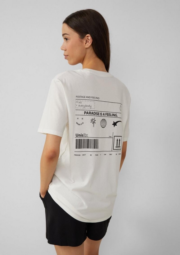 s.Oliver Unisex T-Shirt mit Rückenprint - ecru