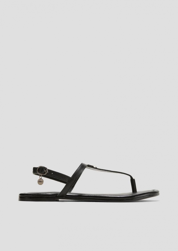 s.Oliver Leder-Sandalen mit Riemchen und Logo-Detail - schwarz
