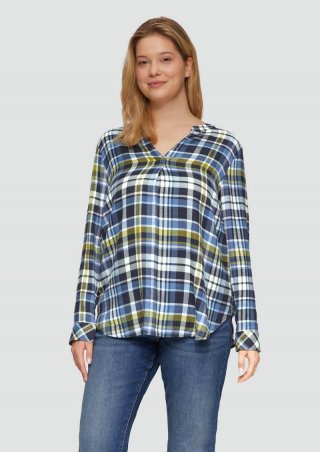 s.Oliver Karierte Bluse aus Viskosemix und Krempel-Detail - navy