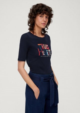 s.Oliver Baumwollshirt mit glänzendem Frontprint - navy
