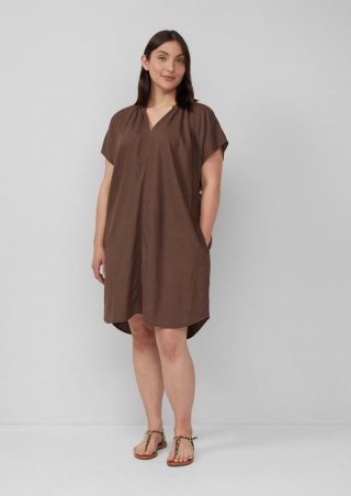 s.Oliver Midi-Kleid aus Leinenmix mit Eingrifftaschen - mokka