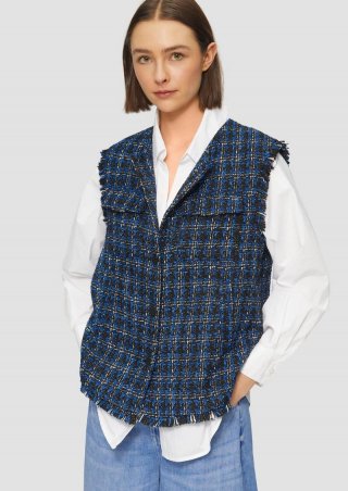 s.Oliver Bouclé-Weste mit Fransen und Brusttaschen - navy