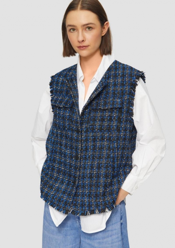 s.Oliver Bouclé-Weste mit Fransen und Brusttaschen - navy