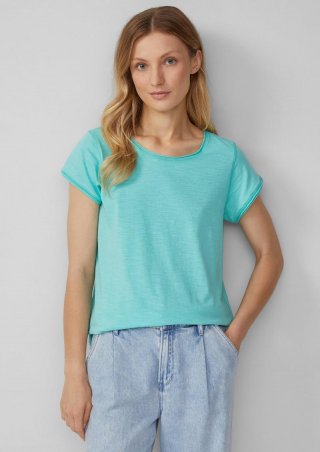 s.Oliver T-Shirt mit Rollkanten und Flammgarnstruktur - türkis