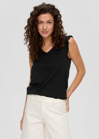 s.Oliver V-Neck-Top aus Jersey mit Rüschen - schwarz