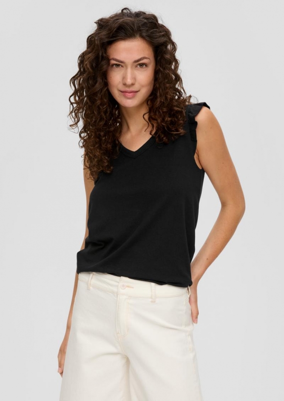 s.Oliver V-Neck-Top aus Jersey mit Rüschen - schwarz