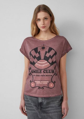 s.Oliver Gewaschenes T-Shirt mit Frontprint - aubergine