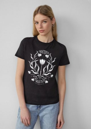 s.Oliver Baumwollshirt mit Frontprint - schwarz