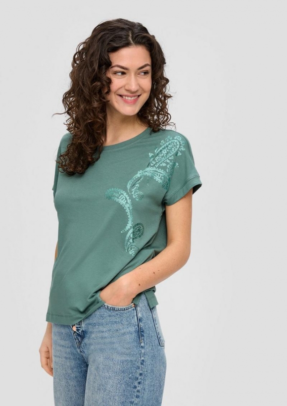 s.Oliver T-Shirt mit Pailletten - helles petrol